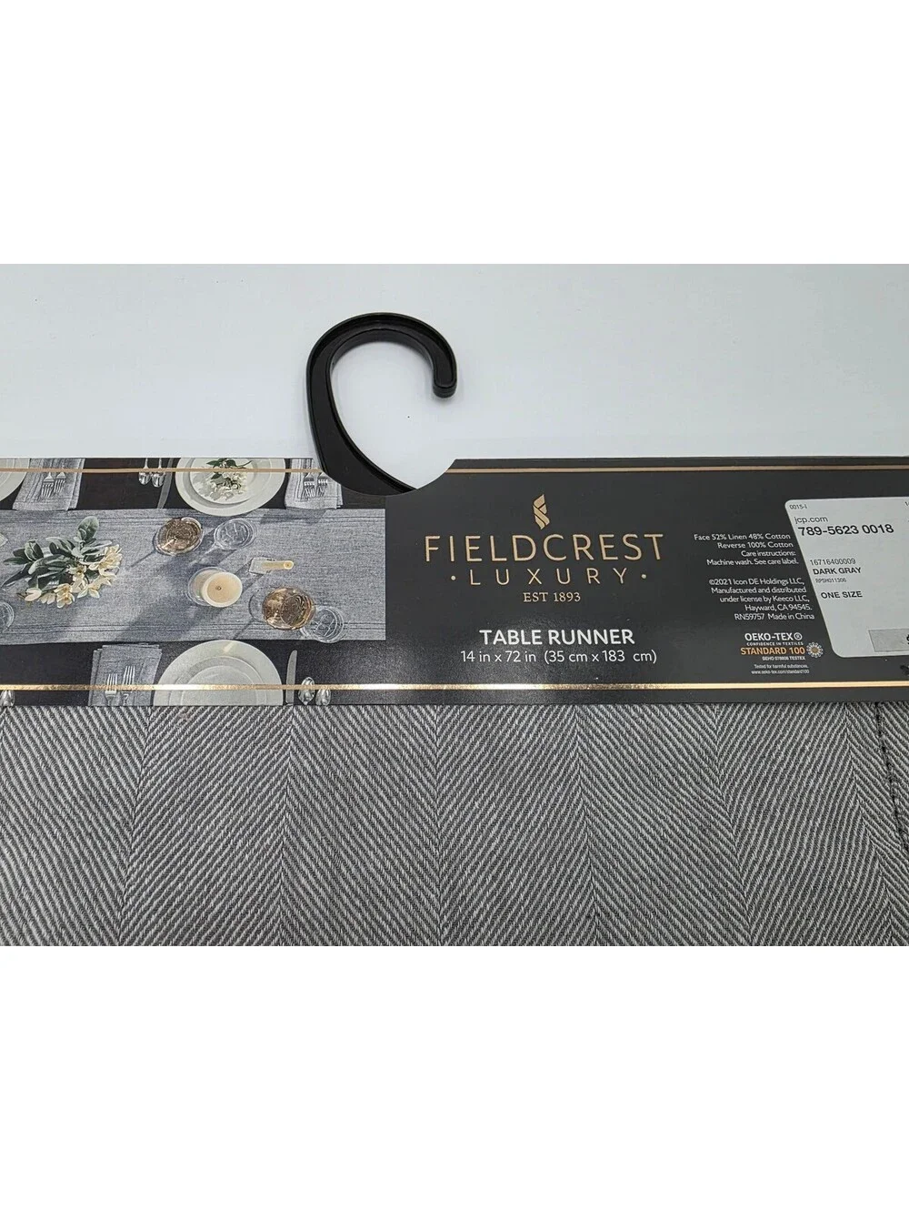 Fieldcrest Luxury Gray Herringbone Table Runner 14 x 72 inches